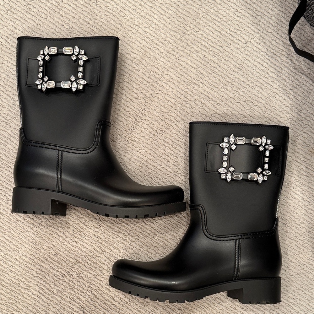 Roger Vivier Black Winter/rain Boots with Crystal Buckle. Never worn!!!